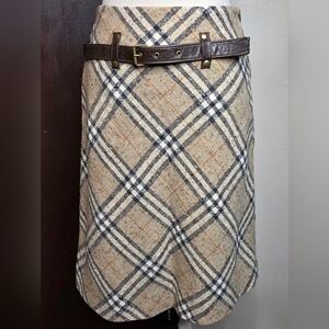 525. VENERA ARAPU PARIS Vintage Plaid A-Line Skirt with Leather Belt Details